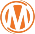 An orange letter M inside an orange ring