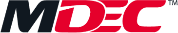 Malaysia Digital Economy Corporation (MDEC) — huruf MDEC dalam italik tebal, dengan M hitam dan DEC merah.