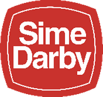 Sime Darby — nama itu dalam huruf putih pada segi empat merah bersudut bulat.